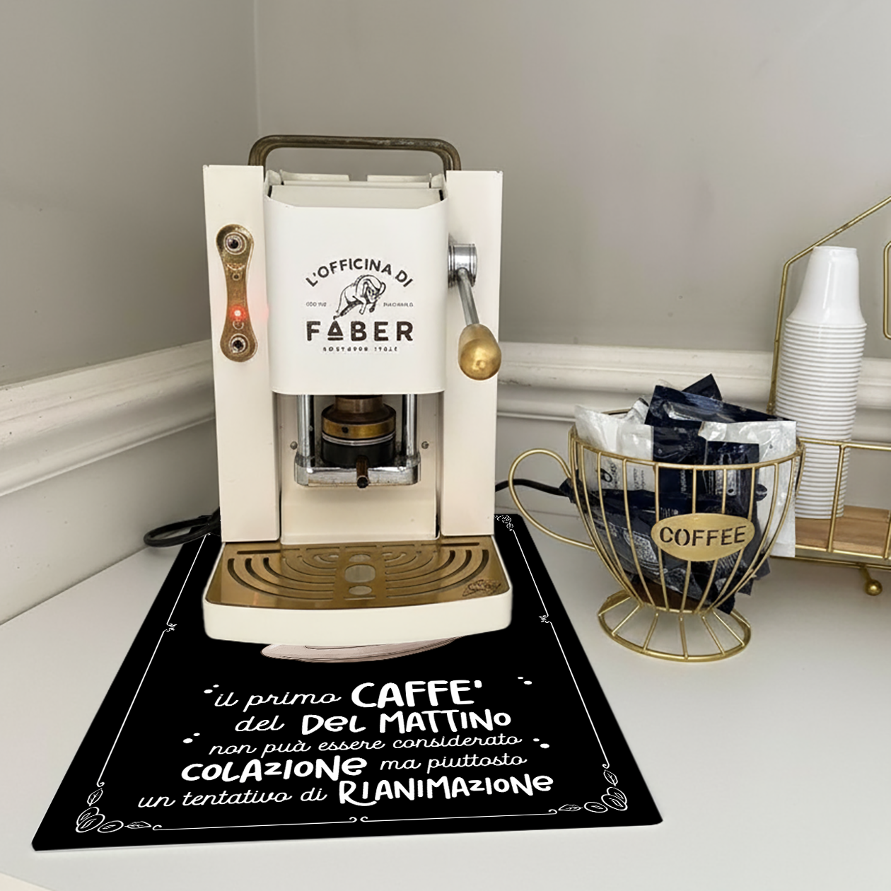 Il primo caffè del mattino - Tappetino per Macchina del caffè con Retro in Gomma Tappeto 30x40cm