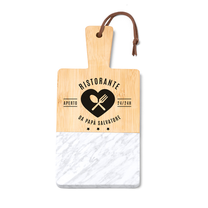 Ristorante da papà - Tagliere in marmo e bamboo naturale - personalizzato con nome