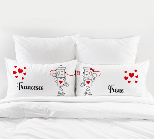 Robot Love - Coppia Federe personalizzate con nomi