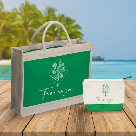 Rombo flowers - Combo: Borsa mare + Pochette - personalizzata con nome