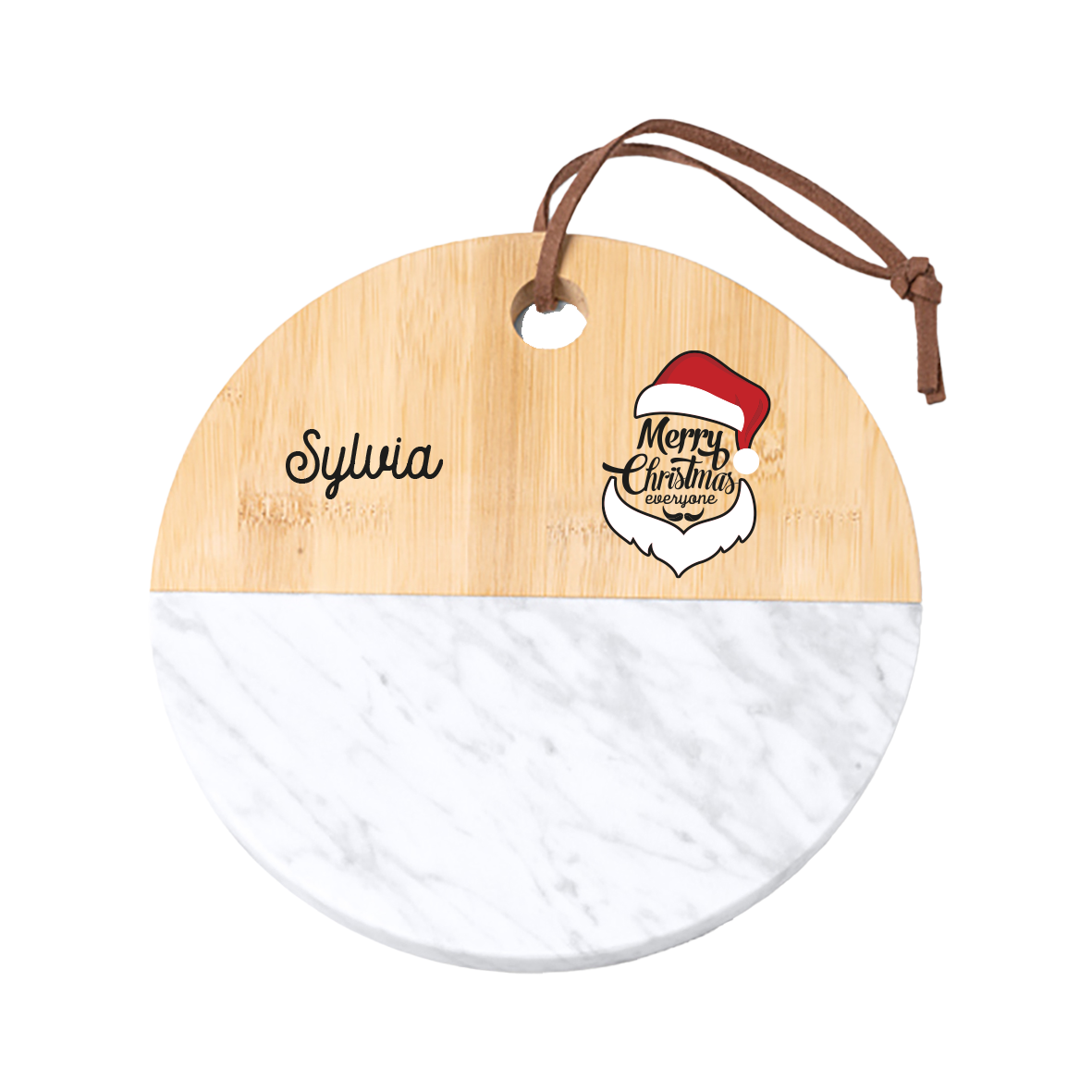 Merry Christmas Everyone - Tagliere in marmo e bamboo naturale - personalizzato con nome