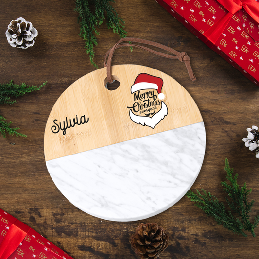 Merry Christmas Everyone - Tagliere in marmo e bamboo naturale - personalizzato con nome