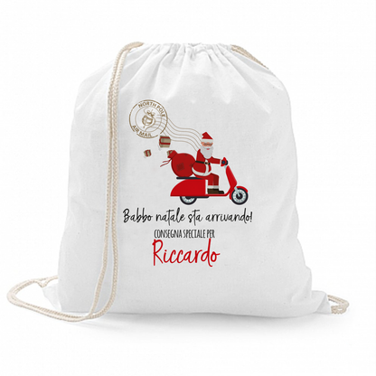 Babbo Natale sta arrivando - Sacchetto personalizzato con nome