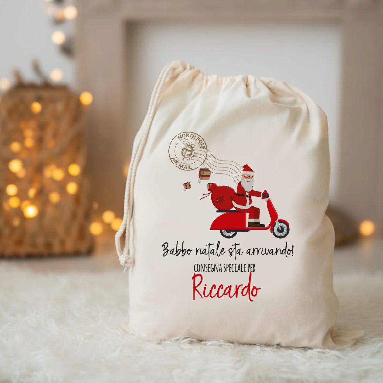 Babbo Natale sta arrivando - Sacchetto personalizzato con nome