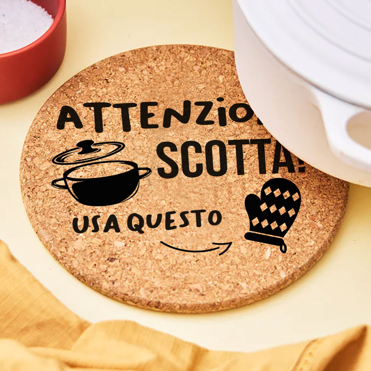 Attenzione scotta - Set da 3 pezzi Sottopentola in sughero naturale 19cm