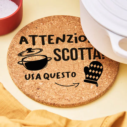 Attenzione scotta - Set da 3 pezzi Sottopentola in sughero naturale 19cm