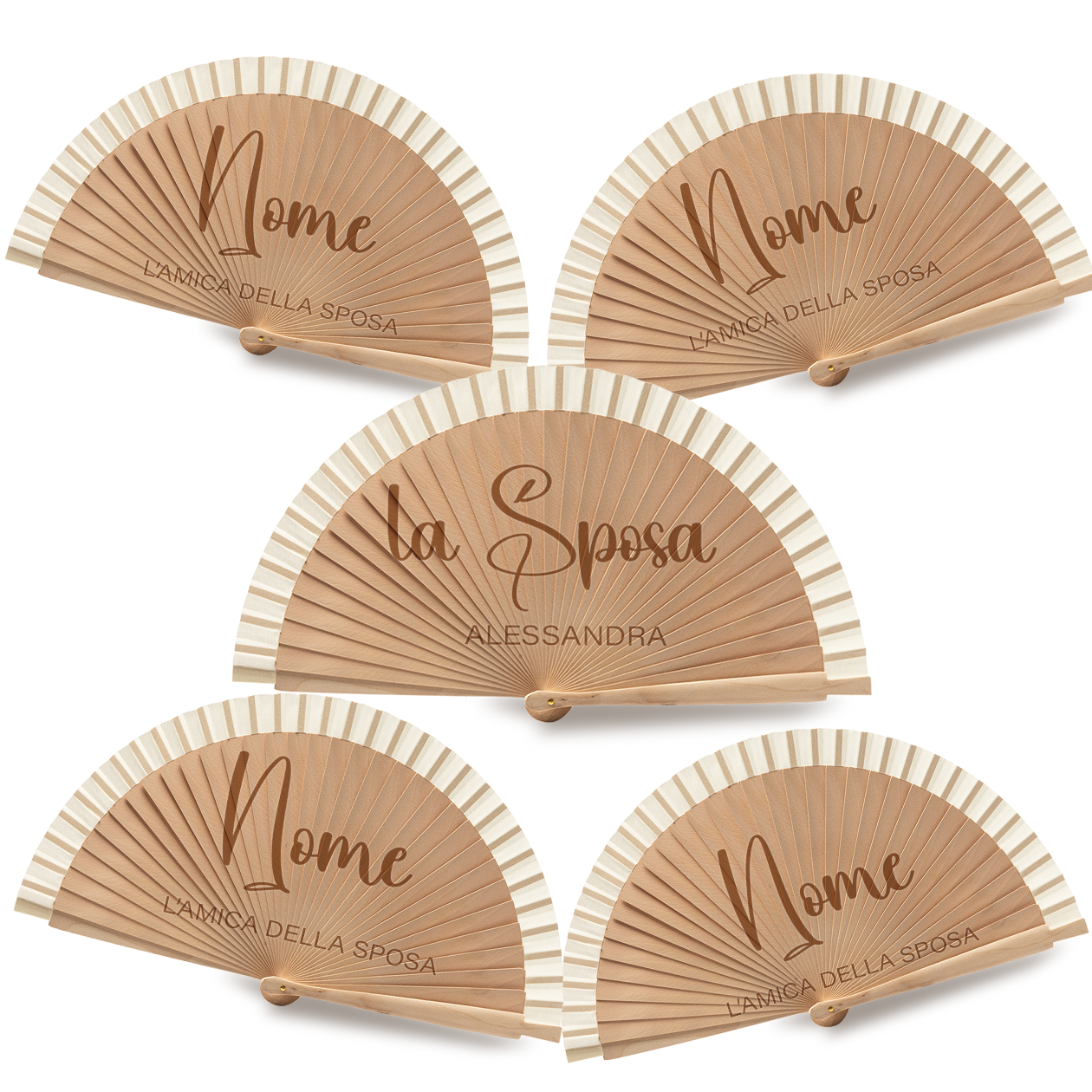 Sposa e amiche - Set da 5 Ventagli in legno - personalizzati con nomi