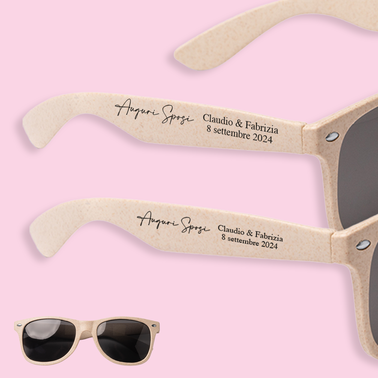 Auguri sposi - Set da 5 occhiali da sole - personalizzati con nomi e data