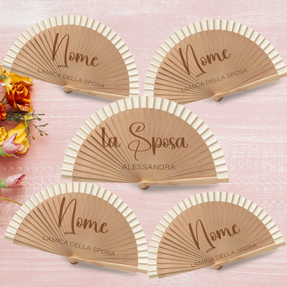 Sposa e amiche - Set da 5 Ventagli in legno - personalizzati con nomi