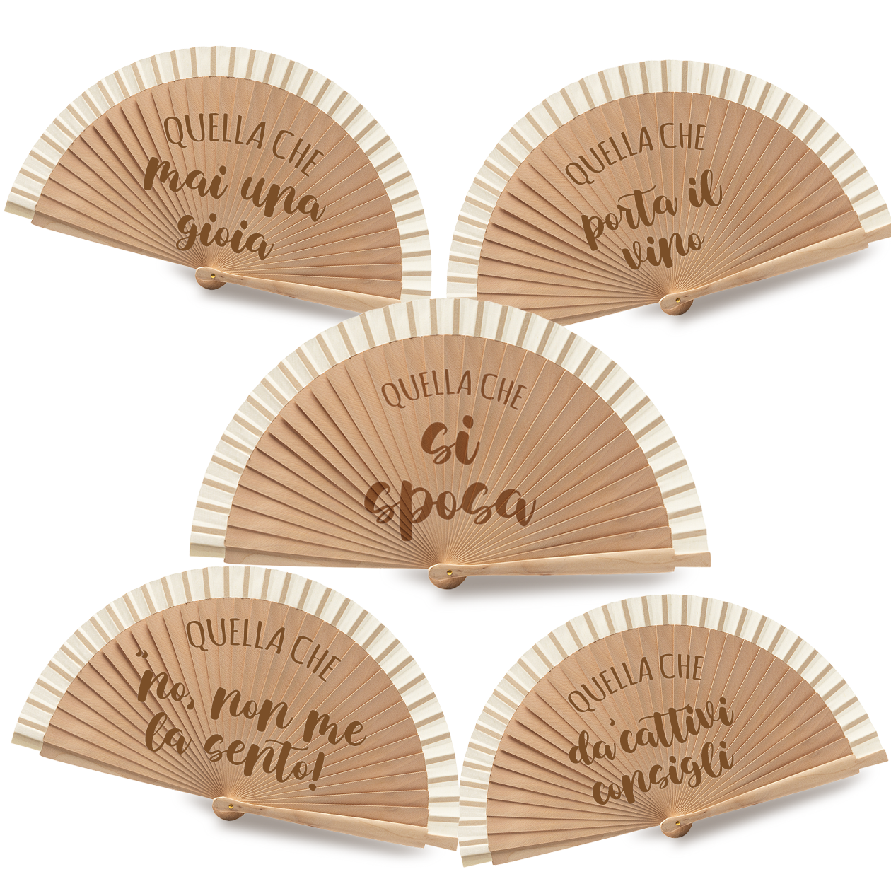 Sposa e amiche - Set da 5 Ventagli in legno
