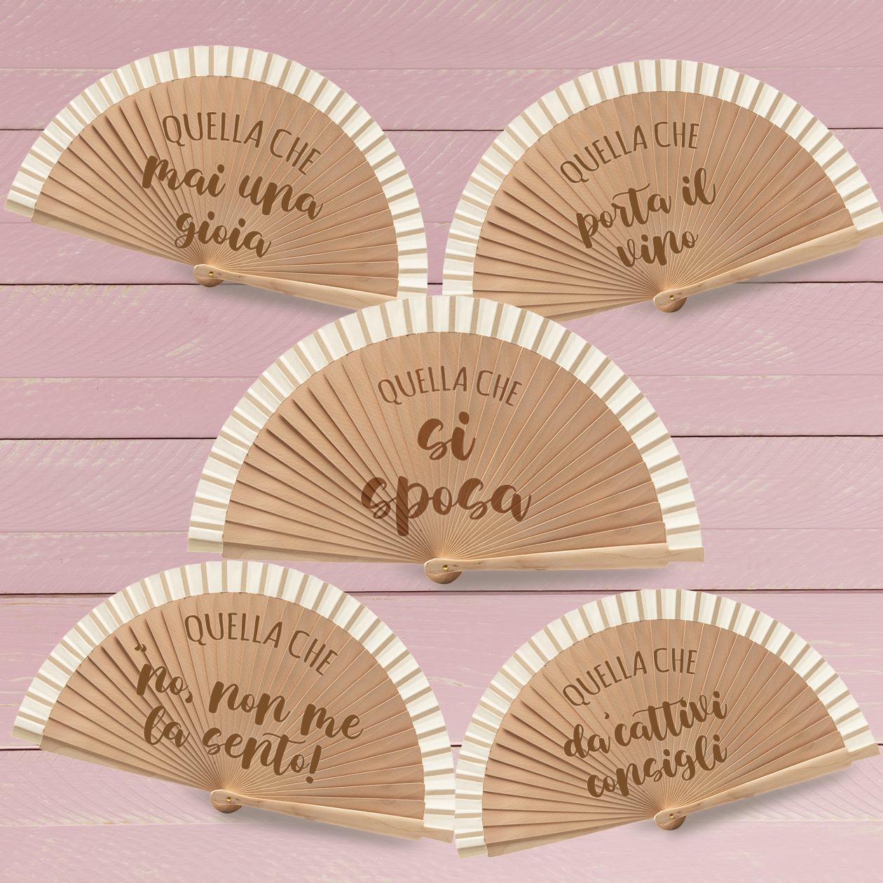 Sposa e amiche - Set da 5 Ventagli in legno