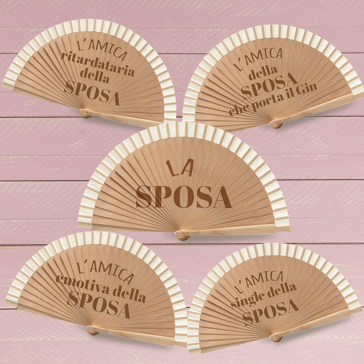 Sposa e le sue amiche - Set da 5 Ventagli in legno