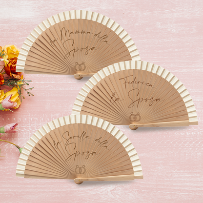 Sposa, mamma e sorella - Set da 3 Ventagli in legno - personalizzati con nomi