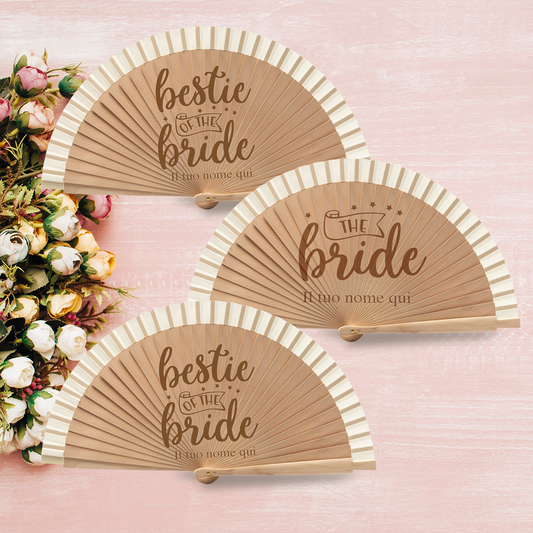 The bride and bestie of the bride - Set da 3 Ventagli in legno - personalizzati con nomi
