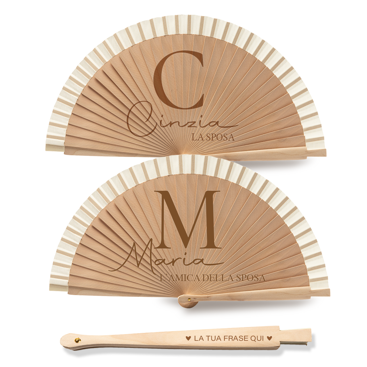 Sposa e amica - Coppia Ventagli in legno - personalizzati con nomi