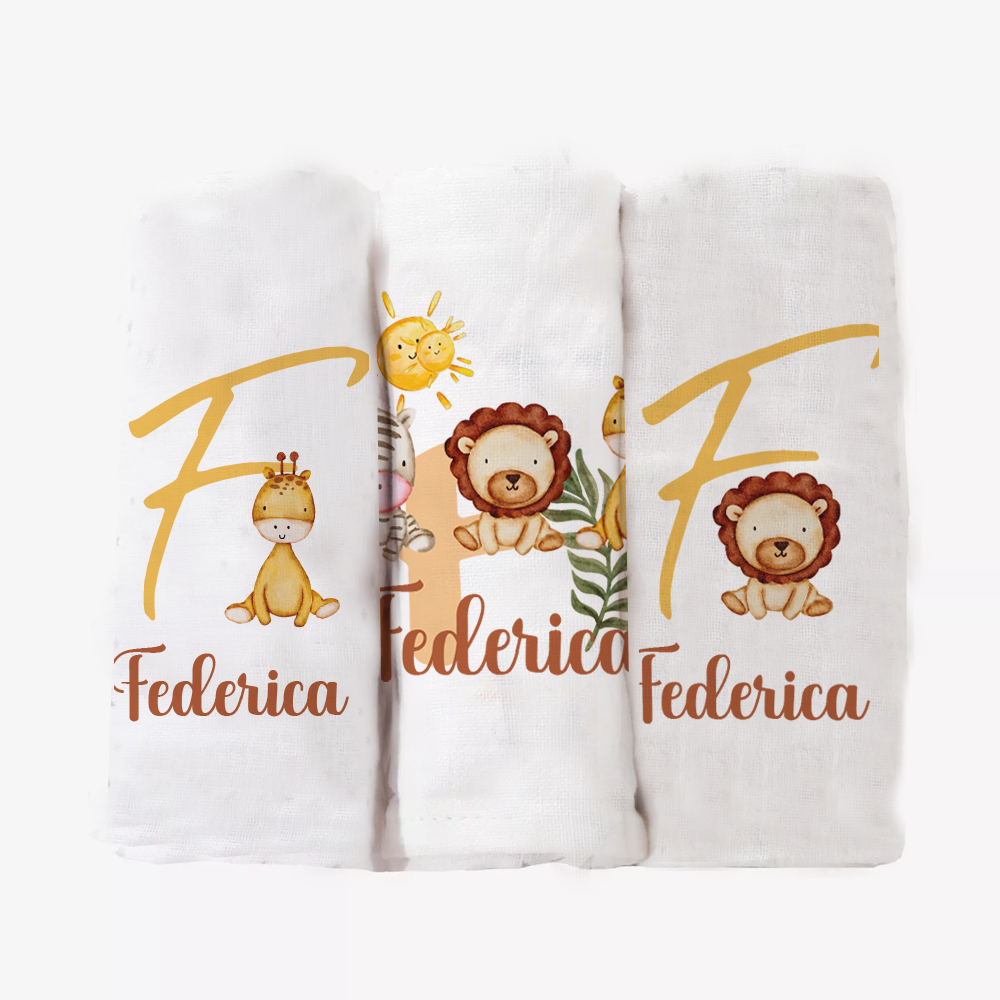 Savana - Set 3 pezzi mussole personalizzate con nome