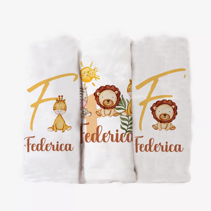 Savana - Set 3 pezzi mussole personalizzate con nome