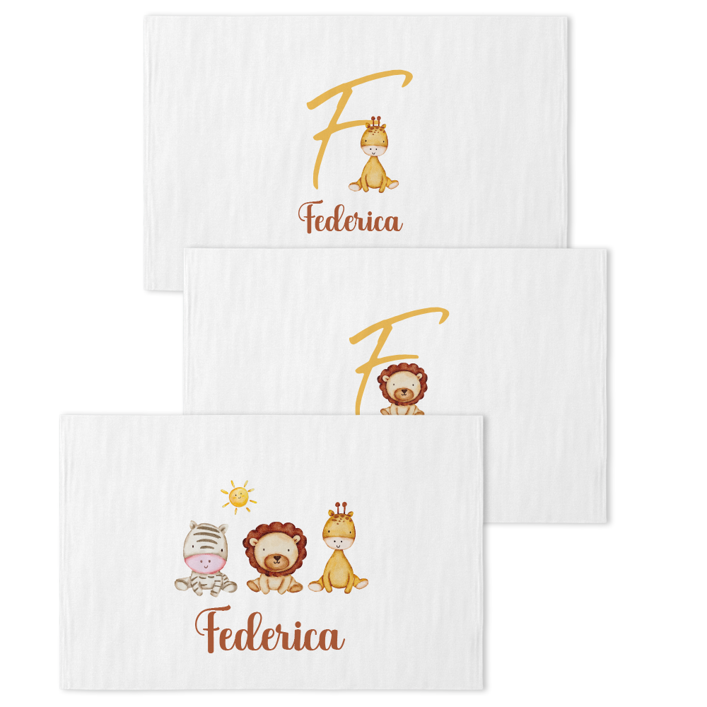 Savana - Set 3 pezzi mussole personalizzate con nome