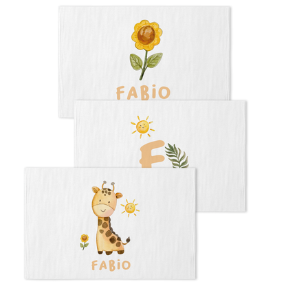 Baby Giraffa - Set 3 pezzi mussole personalizzate con nome