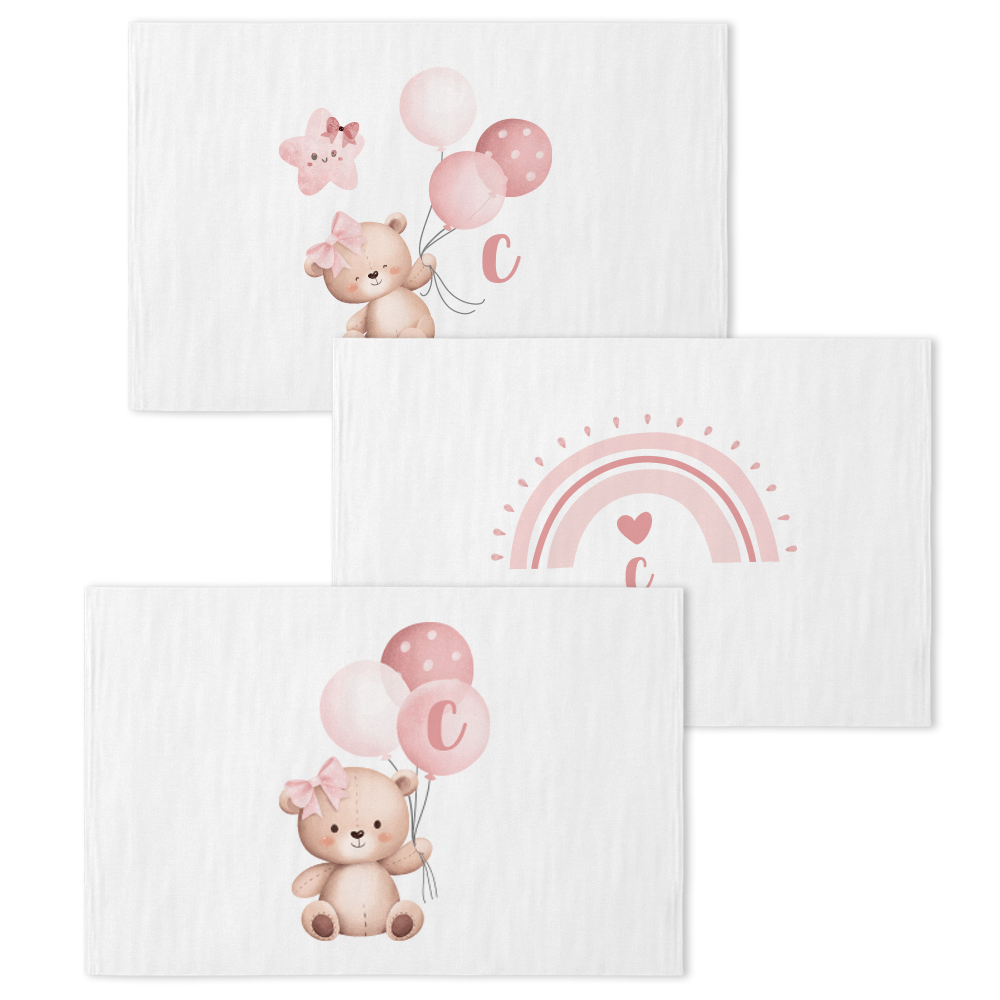 Bear Star - Set 3 pezzi mussole personalizzate con iniziale