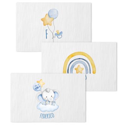 Baby Star Elephant - Set 3 pezzi mussole personalizzate con nome