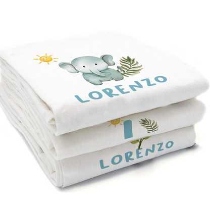 Baby Elephant - Set 3 pezzi mussole personalizzate con nome