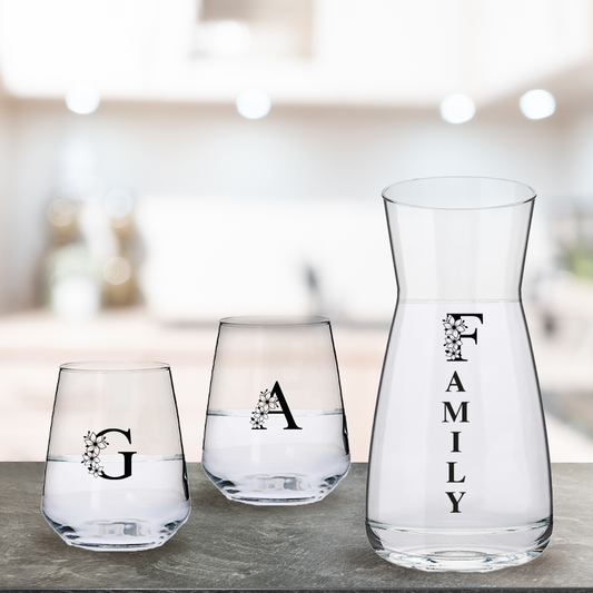 Family - Set Caraffa e 6 Bicchieri personalizzati con iniziali
