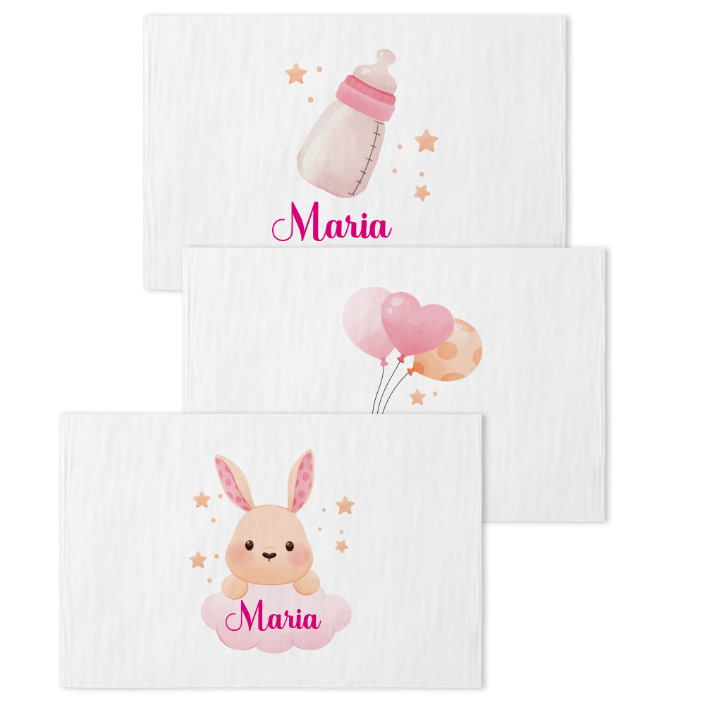 Baby Rabbit - Set 3 pezzi mussole personalizzate con nome