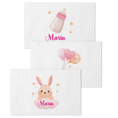 Baby Rabbit - Set 3 pezzi mussole personalizzate con nome