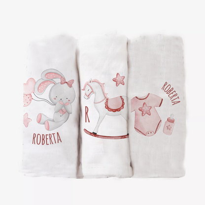 Rabbit Heart - Set 3 pezzi mussole personalizzate con nome