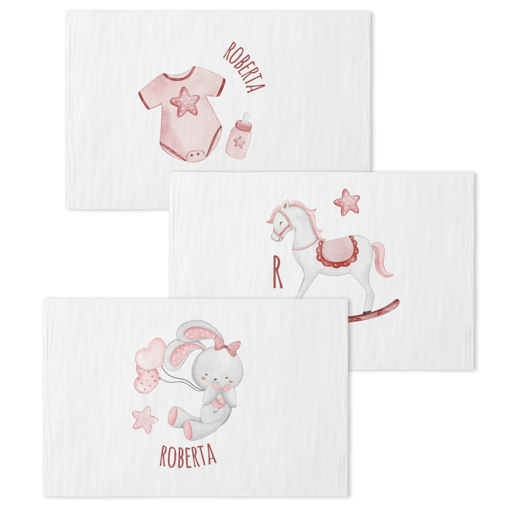Rabbit Heart - Set 3 pezzi mussole personalizzate con nome