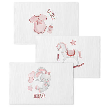 Rabbit Heart - Set 3 pezzi mussole personalizzate con nome