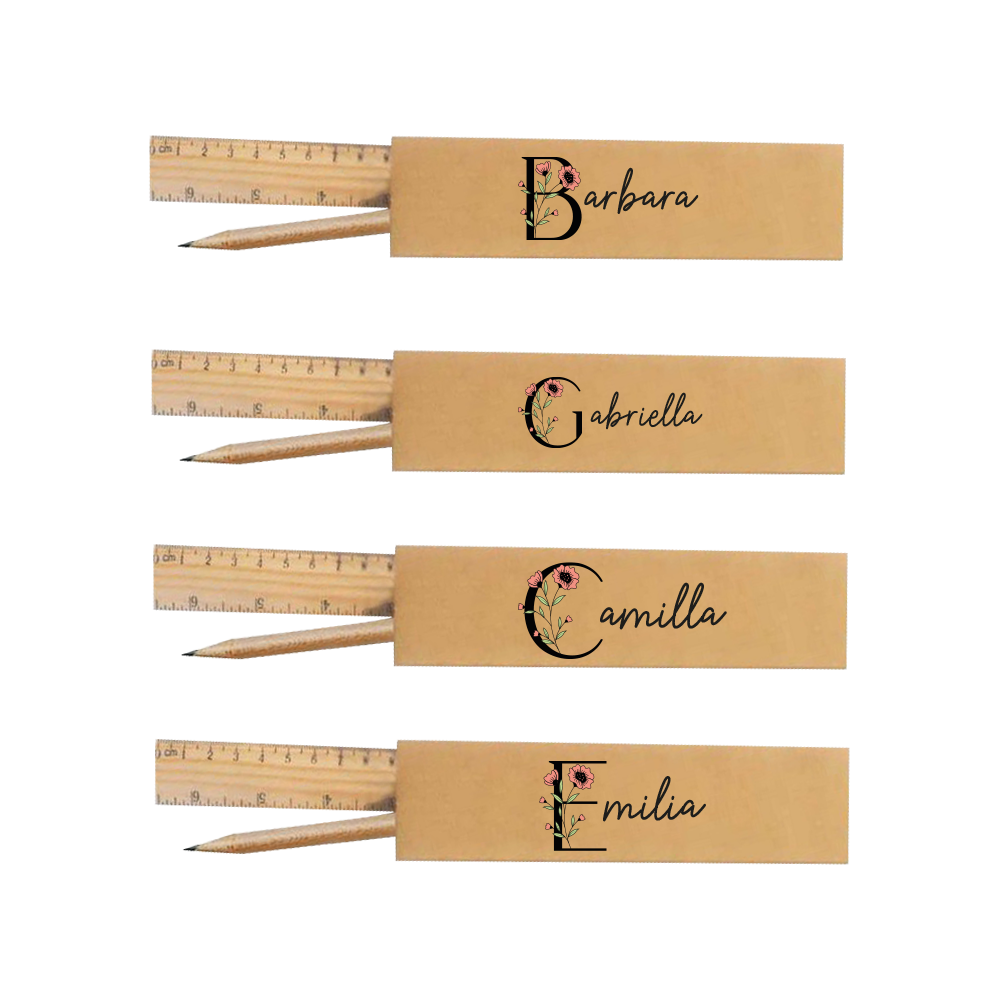 Name elegant - Kit cancelleria regalo in legno da 4 pezzi - personalizzato con nomi