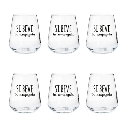 Si beve in compagnia - 6 Bicchieri Personalizzati con frasi Adatti ad Acqua Vino Birra Tutte le Bevande