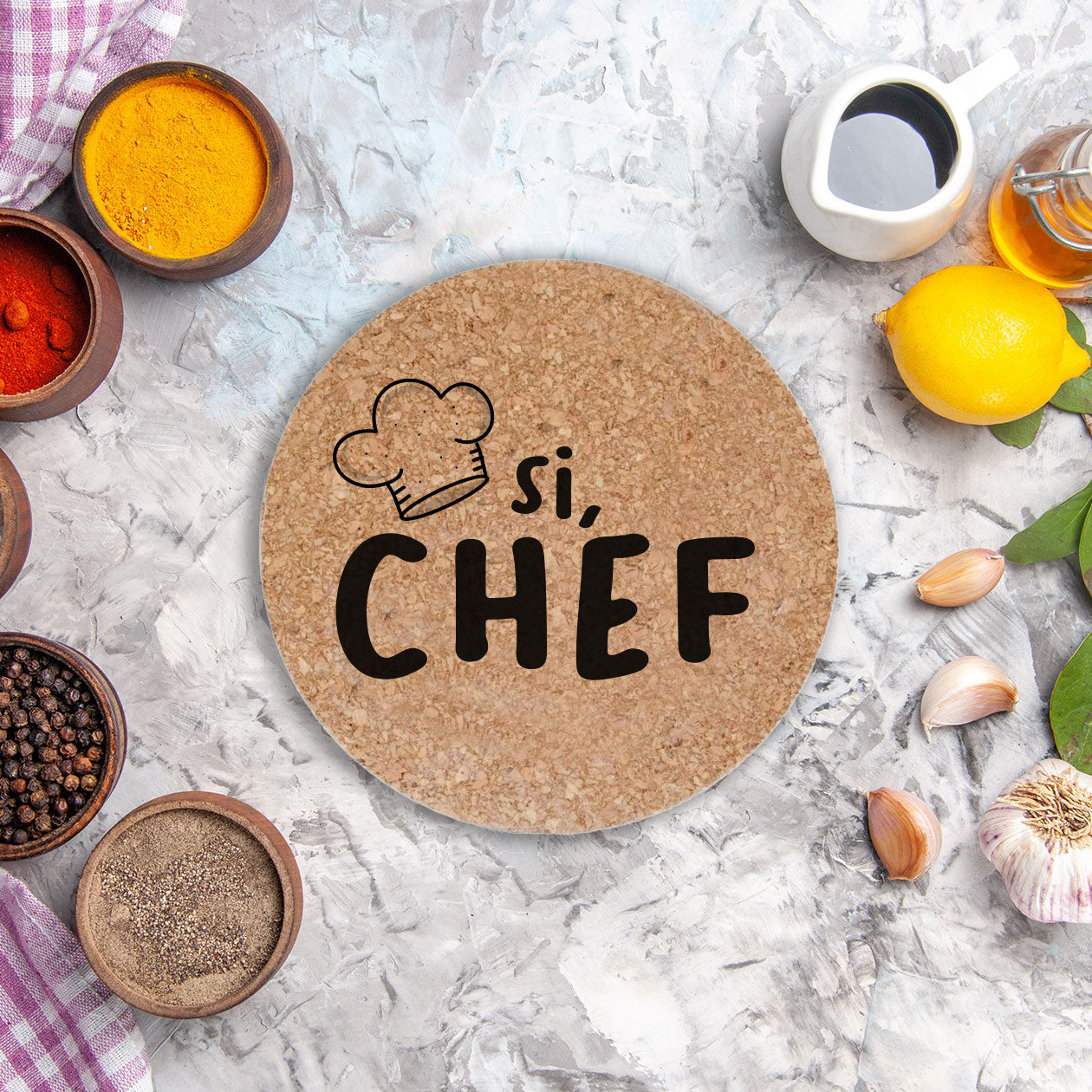 Si chef - Set da 3 pezzi Sottopentola in sughero naturale 19cm