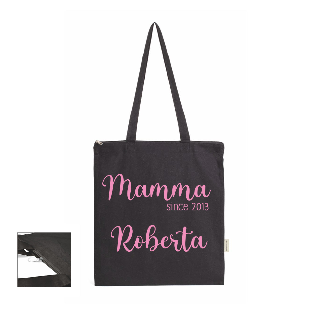 Mamma since - Shopper In Cotone con chiusura zip - personalizzata con nome e data