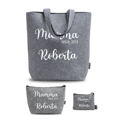 Mamma since - Tris Borse in feltro con designe melange - personalizzato con nome e data