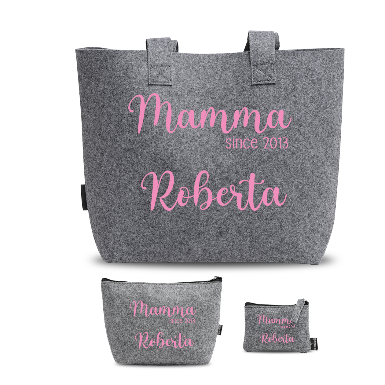 Mamma since - Tris Borse in feltro con designe melange - personalizzato con nome e data