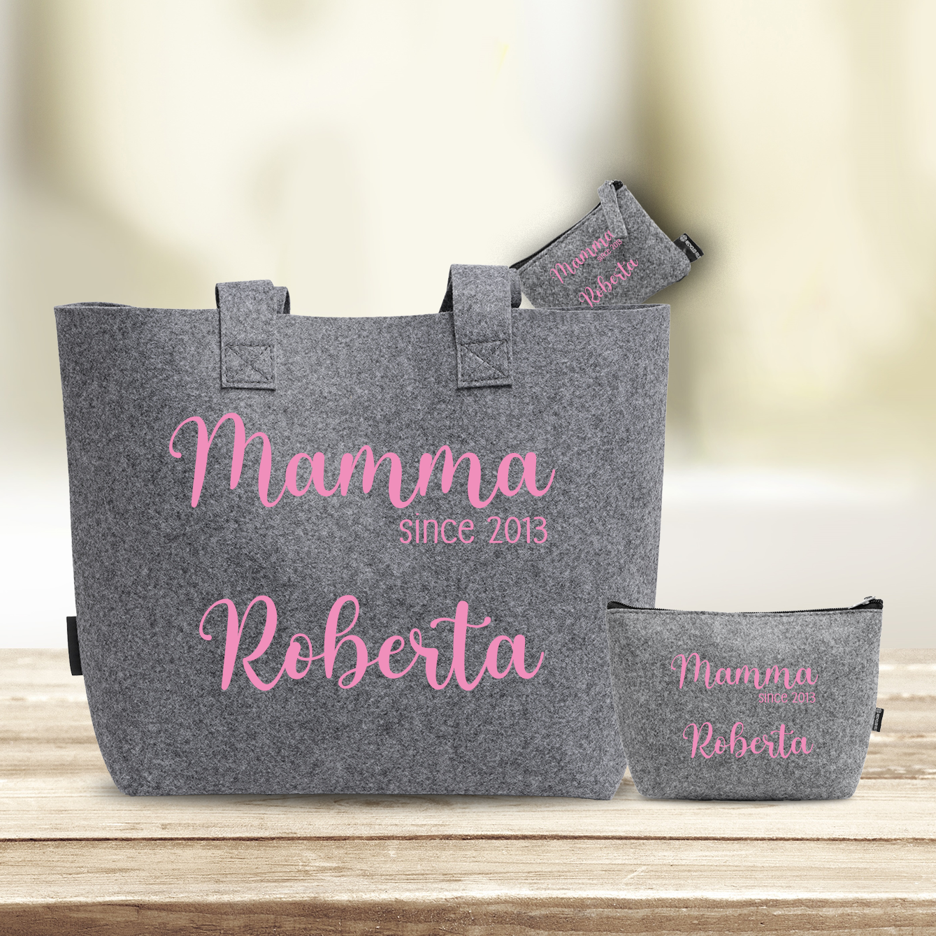 Mamma since - Tris Borse in feltro con designe melange - personalizzato con nome e data