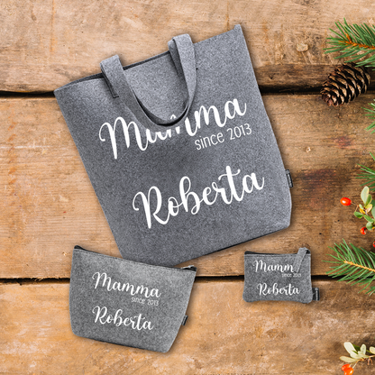 Mamma since - Tris Borse in feltro con designe melange - personalizzato con nome e data