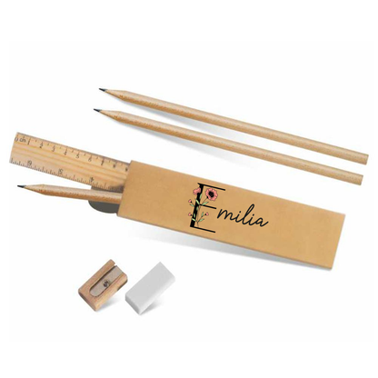 Name elegant - Kit cancelleria regalo in legno da 4 pezzi - personalizzato con nomi