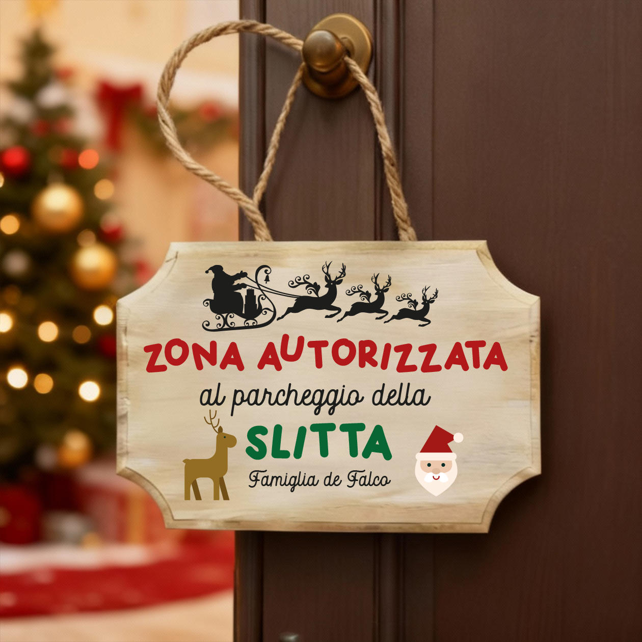 Parcheggio Slitta - fuoriporta in legno - personalizzato con cognome