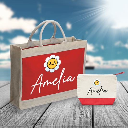 Sun name - Combo: Borsa mare + Pochette - personalizzata con nome