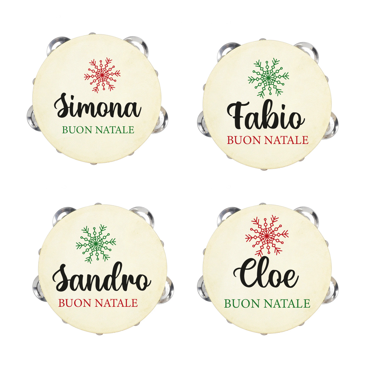 Buon Natale - Set da 10 Tamburelli - personalizzati con nomi