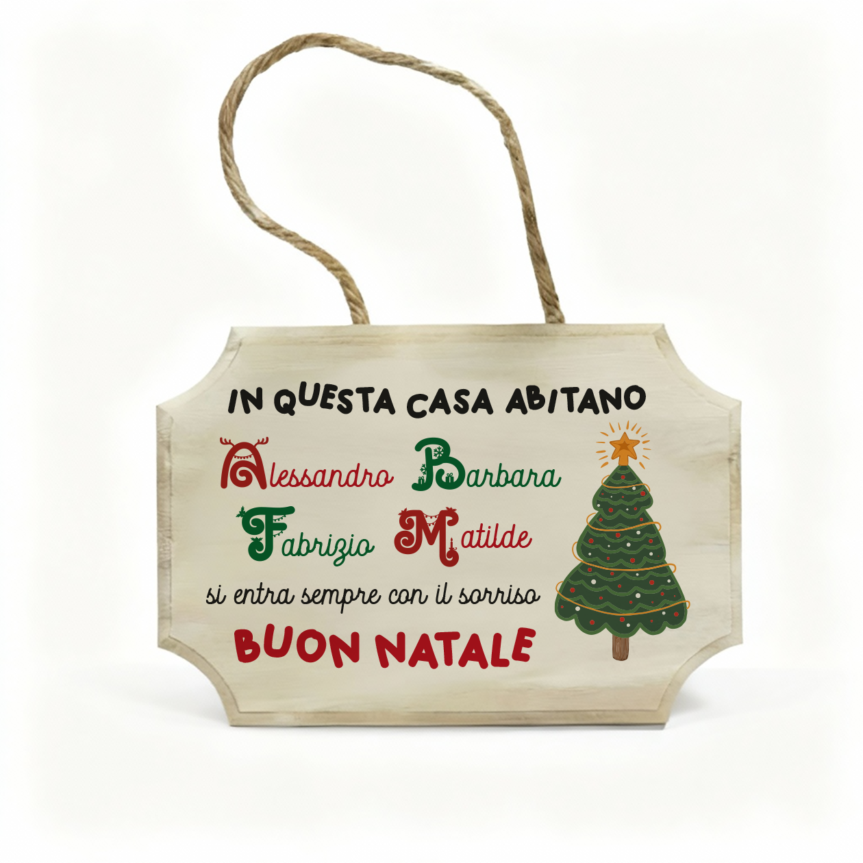 Buon Natale - fuoriporta in legno - personalizzato con nomi