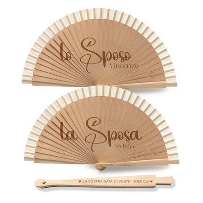 La sposa e lo sposo - Coppia di Ventagli in legno - personalizzata con nomi e data