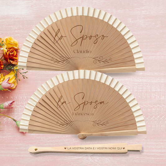 Lo sposo e la sposa - Coppia di Ventagli in legno - personalizzata con nomi e data