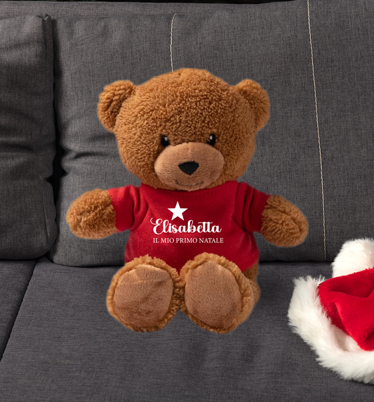 Red Christmas Star - Teddy - Orsacchiotto di Peluche con Maglietta Personalizzata