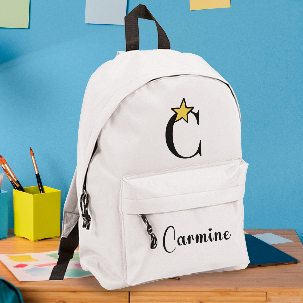 Letter star - zaino scuola - personalizzato con nome e iniziale