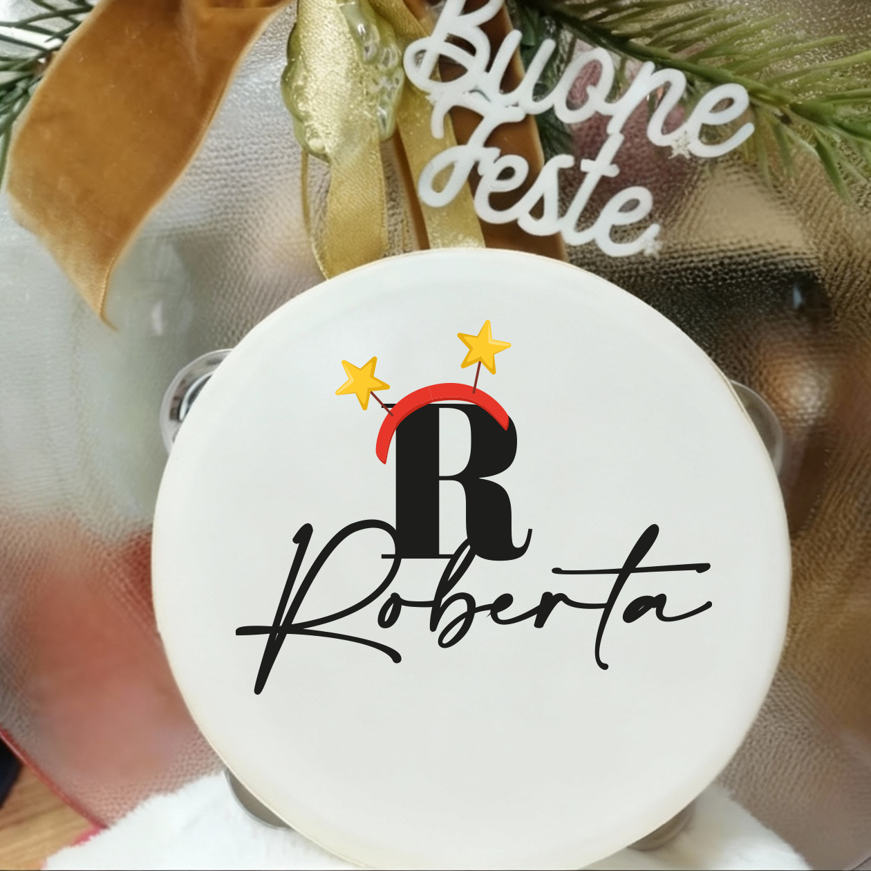 Christmas Name - Set da 10 Tamburelli - personalizzati con nomi e iniziale